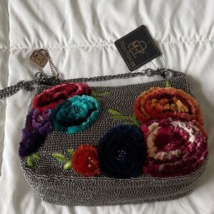 Mary Frances Silver Beaded Floral Embroidered Crossbody Bag - Multicolor